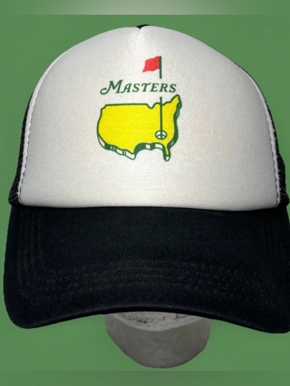 The Masters Golf Logo Foam Mesh Black White Trucker Hat Cap Adjustable